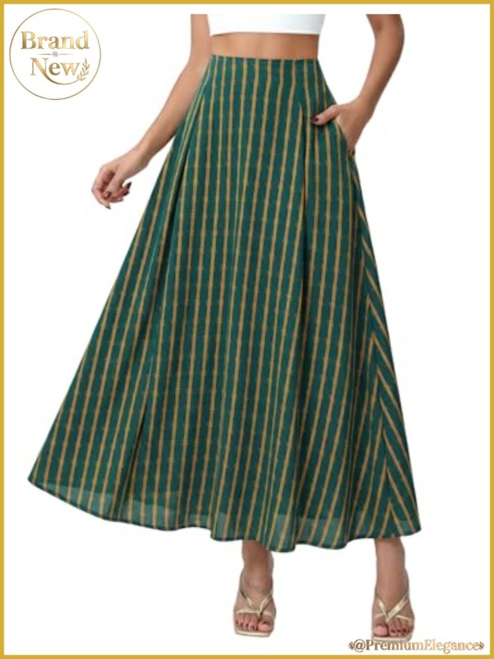 Women's Polka Dot Flowy A-Line Maxi Skirt with Pockets Stretch Satin